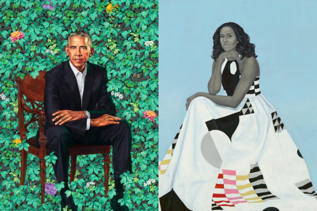 Barack and Michelle Obama's official portraits.