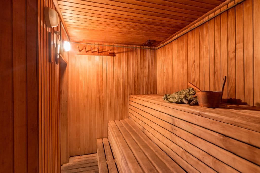 Sauna with bucket, interior view