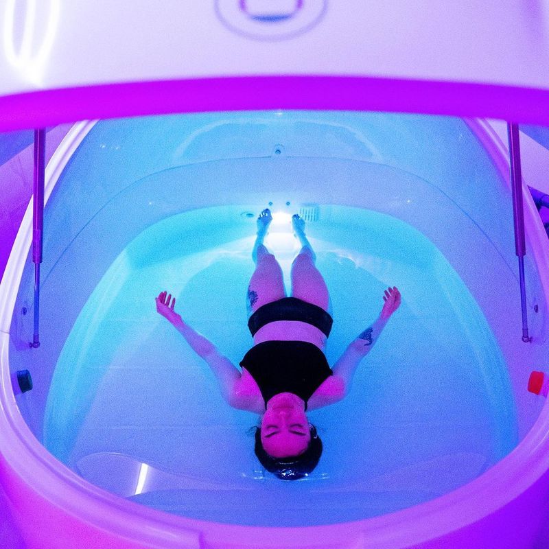 Woman inside float tank