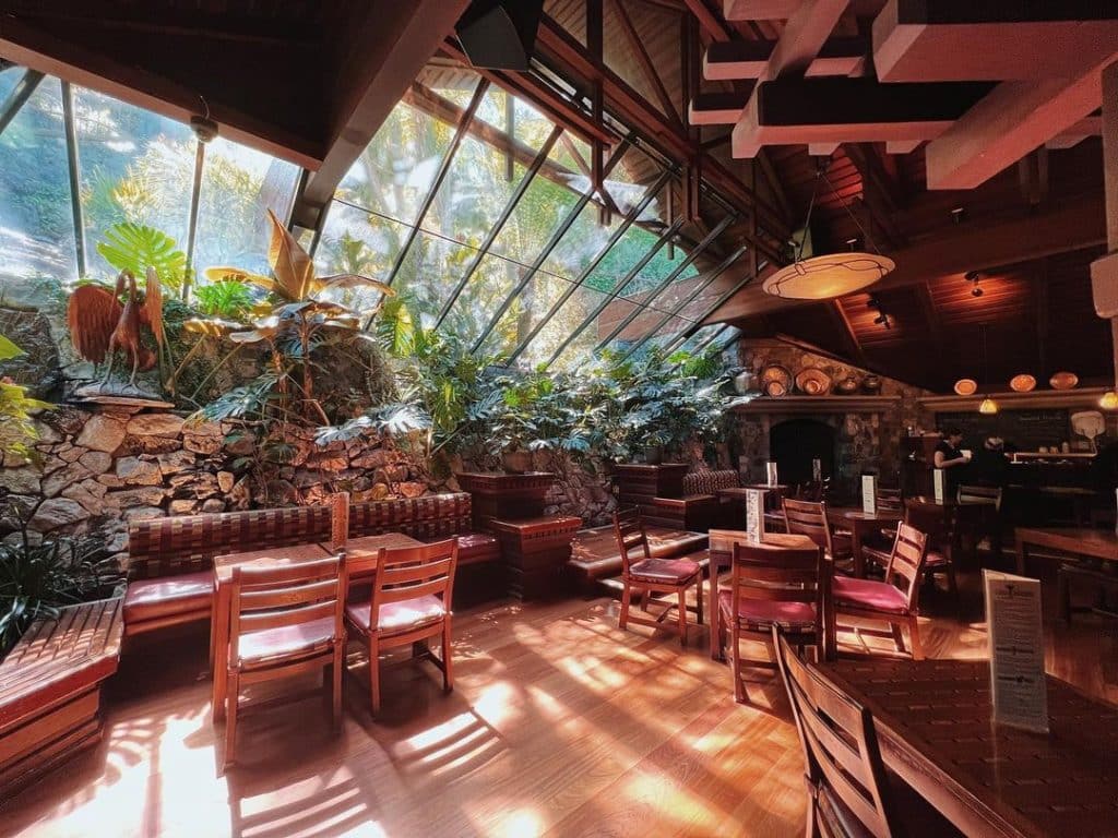 Sunny interior of Shadowbrook Restaurant.