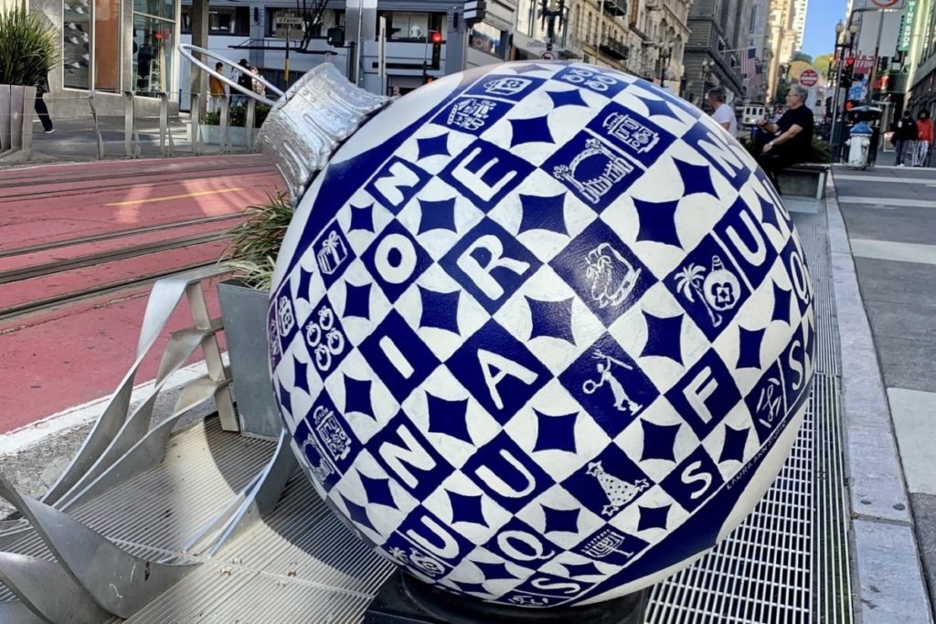 Oversized Holiday Ornaments Adorn SF’s Powell Street