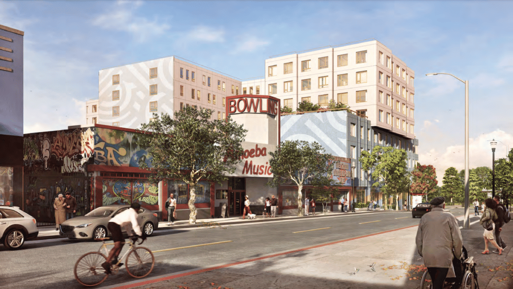 Rendering on new housing project on Haight Street, next to Amobea Records