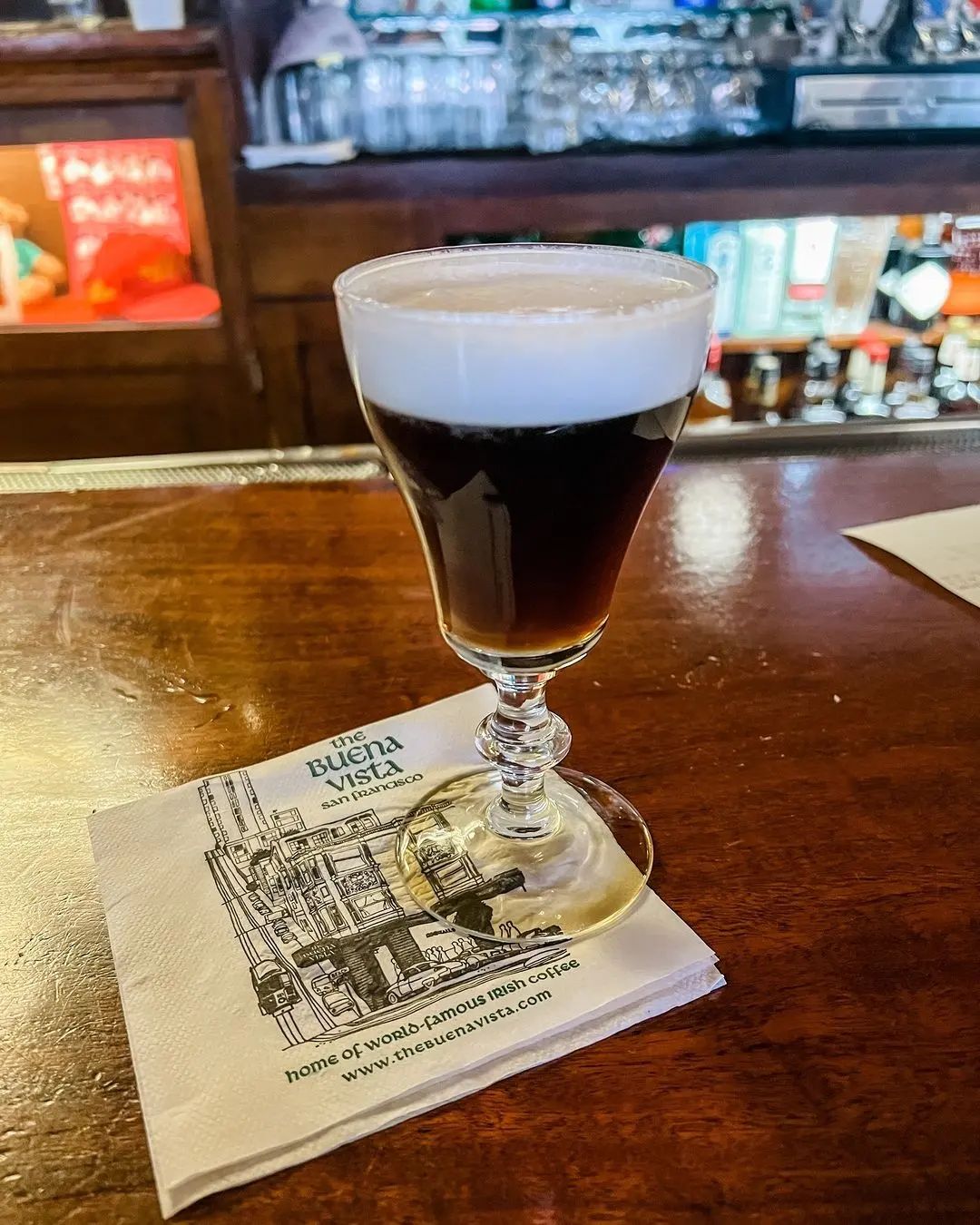 An Irish coffee sits on the bar at the Buena Vista cafe.