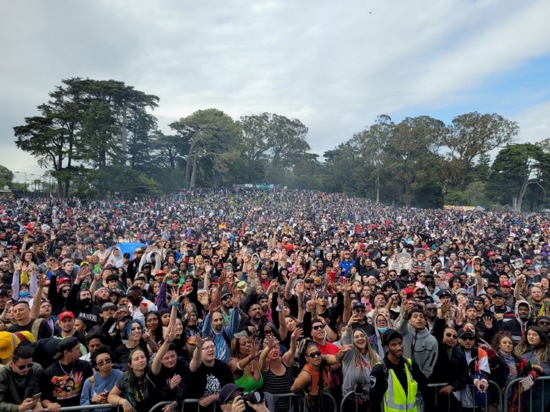 Thousands of people crowd into Golden Gate Park at 420 Hippie Hill.