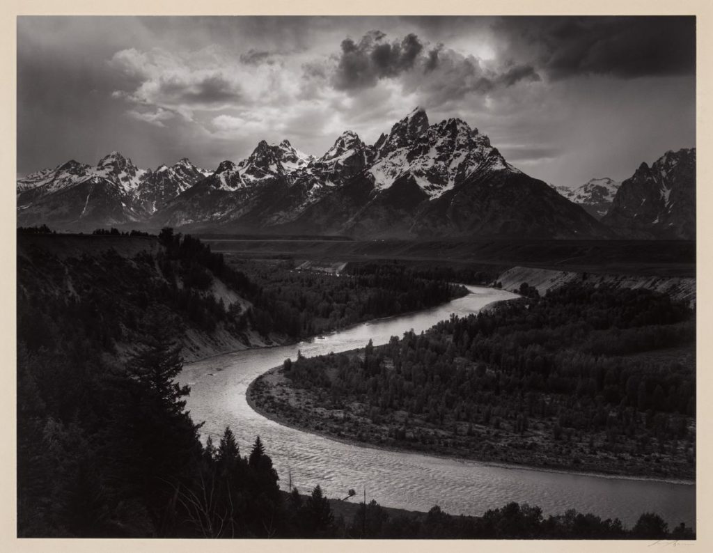 Ansel Adams photograph depicting the The Tetons and Snake River, Grand Teton National Park.