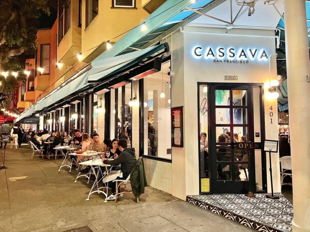 Exterior of Cassava restaurant with outdoor seating in San Francisco.