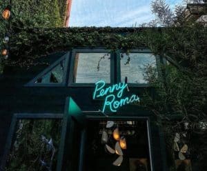 Exteriors and neon sign to Penny Roma in SF
