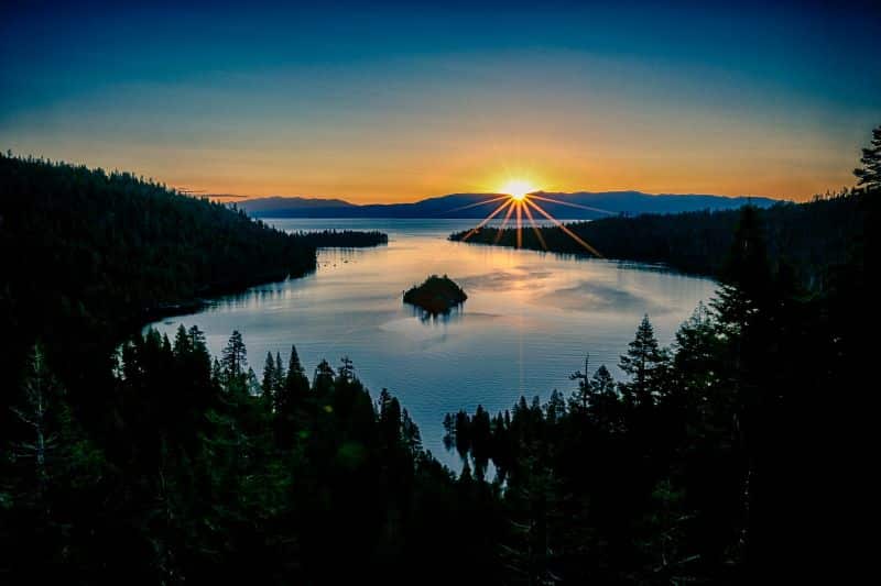 Emerald Bay at sunset in Lake Tahoe.