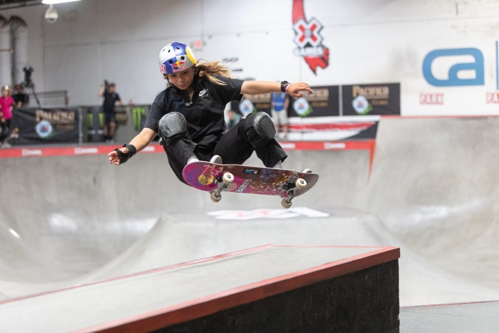 Sky Brown skates at an X Games event