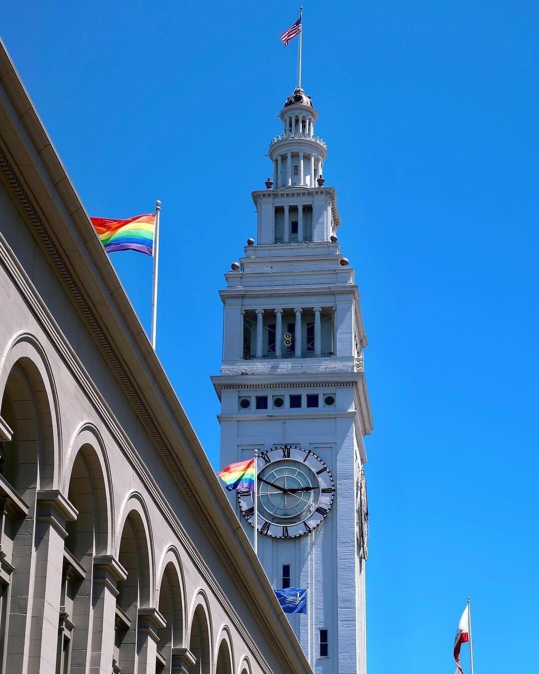 Pride flags at the Ferry Building