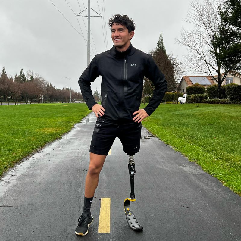 Alex Parra wears his running prosthetic.