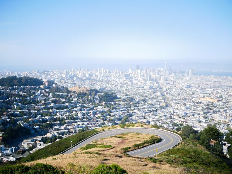 View of the city from twin peaks on a sunny day in san francisco 