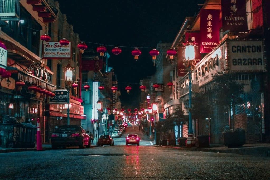 San Francisco's Chinatown at night.